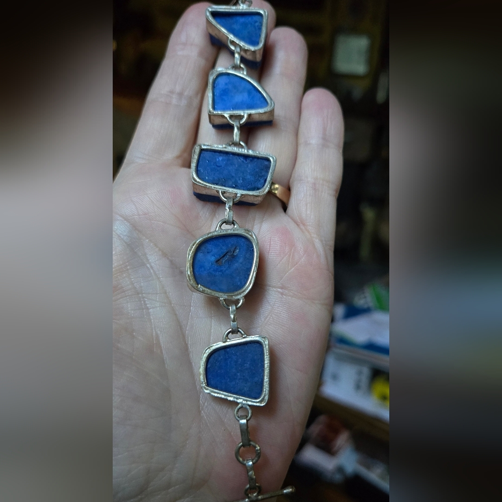 Saphire druzy Stone Sterling Bracelet 7" adjustable - Picture 7 of 8